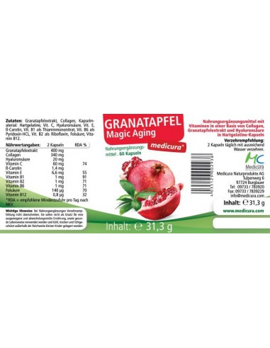 Medicura - Granaatõunakapslid vitamiinide ja kollageeniga Magic Aging 60tk 31,3g