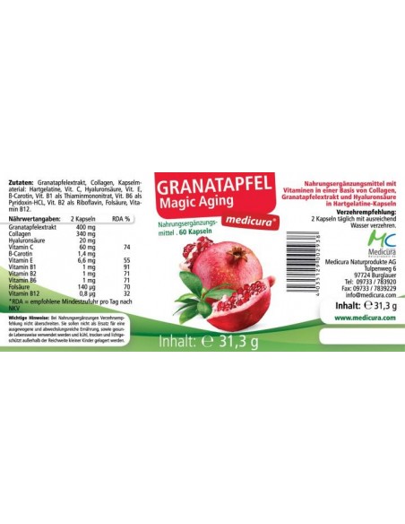 Medicura - Granaatõunakapslid vitamiinide ja kollageeniga Magic Aging 60tk 31,3g