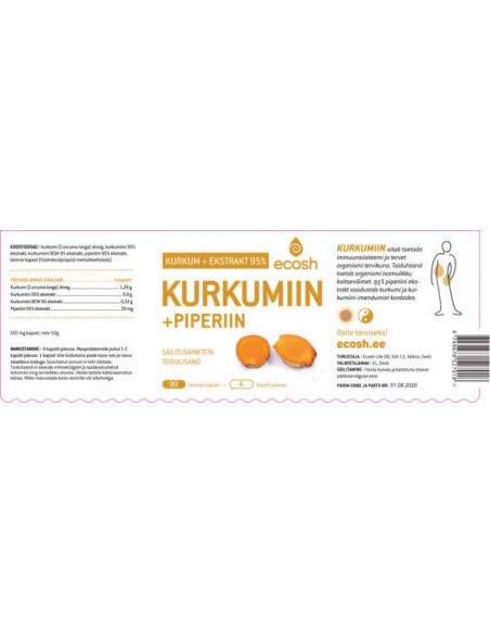 Ecosh Life - Kurkumiini ekstrakt piperiiniga 90tk 50g (looduslik toidulisand)