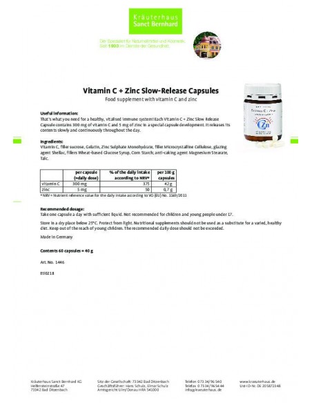 Sanct Bernhard - C vitamiin 300mg+tsink aeglase toimega, 60tk