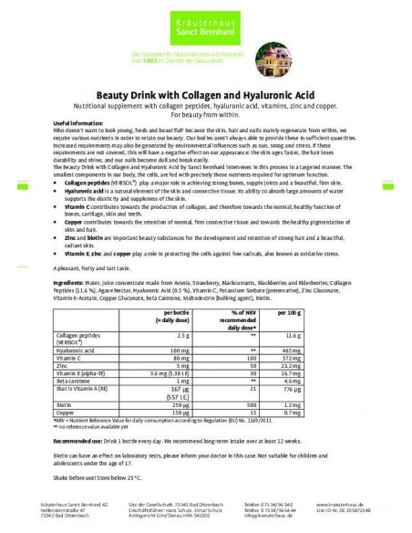 Sanct Bernhard - Kollageeni ja hüaluroonhappe jook, 30x20ml