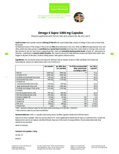 Sanct Bernhard - Omega-3 kalaõli "Supra" 1000mg kapslid, 120tk
