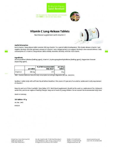 Sanct Bernhard - C-vitamiin (300mg), aeglase toimega, 120tk 97g