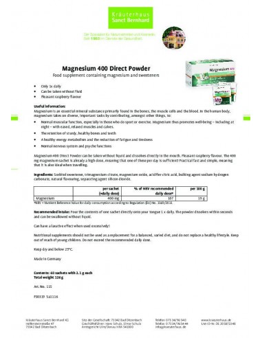 Sanct Bernhard - Magneesium 400 närimispulber, 60x2,1g