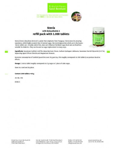 Sanct Bernhard - Steevia täidispakk, 1000tk 68g