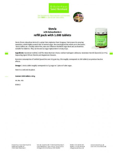 Sanct Bernhard - Steevia täidispakk, 1000tk 68g
