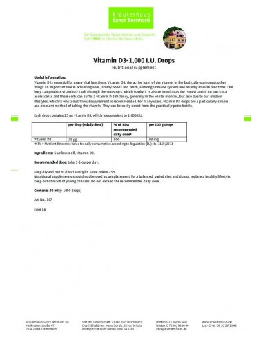 Sanct Bernhard - Vitamiin D3 (1000IU) tilgad, 30ml