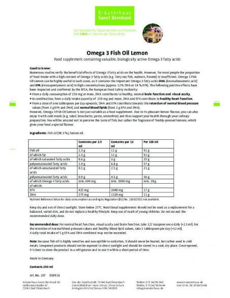 Sanct Bernhard - Omega-3 kalaõli sidruniga, 250ml