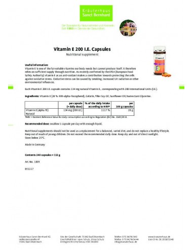 Sanct Bernhard - E- vitamiini kapslid, 200IU, 240tk