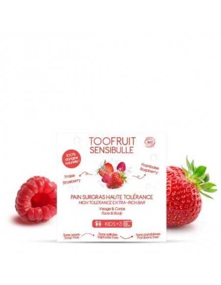 Toofruit - Seebivaba seep keha ja näopesuks vaarika ja maasikaga 3+ eluaastat, 85 gr