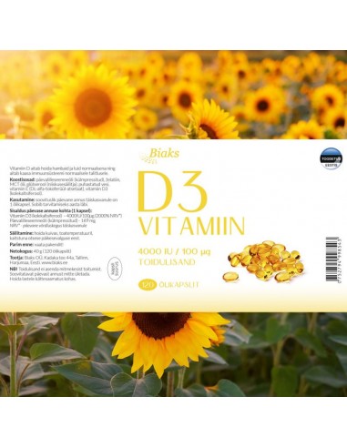 Biaks - D3 Vitamiin 4000 IU, õlikapslid 120tk