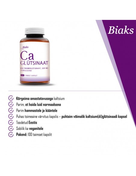 Biaks - Kaltsium Glütsinaat, 100 kapslit