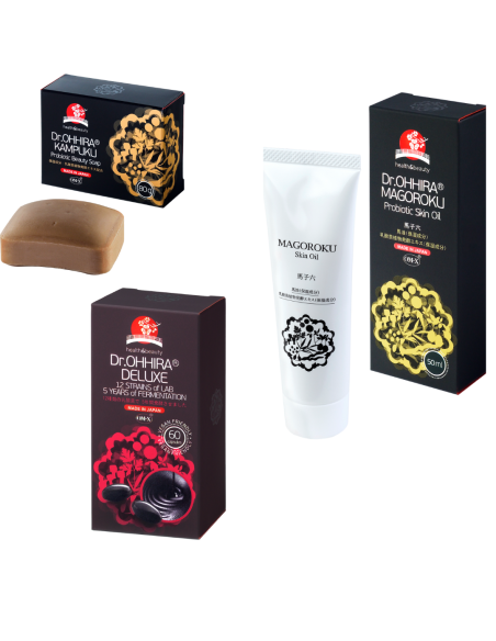 Dr. OHHIRA® Kampuku iluseep, Magoroku nahahooldusõli ja DELUXE 5-aastane retsept 12 sordi hapendatud piimhappebakteritega 60tk
