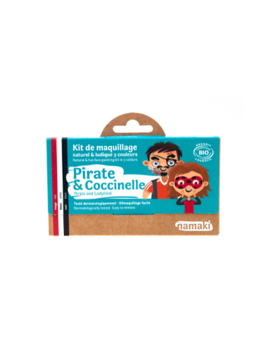 Namaki - Looduslikest koostisainetest musta, punase ja valge värviga näomaalingu komplekt: piraat ja lepatriinu, 7.5g - 16.95€