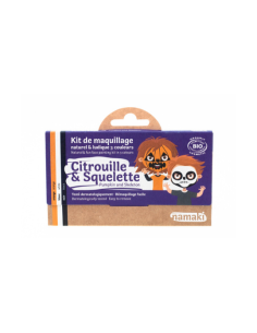 Namaki - Looduslikest koostisainetest musta, oranzi ja valge värviga näomaalingu komplekt: kõrvits ja luukere, 7.5g - 16,95€