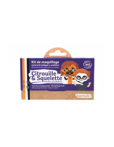 Namaki - Looduslikest koostisainetest musta, oranzi ja valge värviga näomaalingu komplekt: kõrvits ja luukere, 7.5g - 16,95€