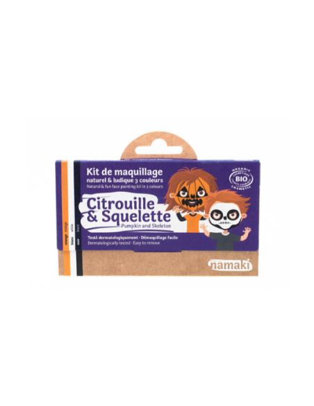 Namaki - Looduslikest koostisainetest musta, oranzi ja valge värviga näomaalingu komplekt: kõrvits ja luukere, 7.5g - 16,95€