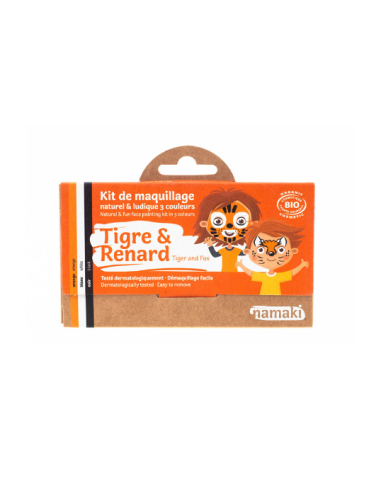Namaki - Looduslikest koostisainetest hüpoallergeenne must, oranž ja valge värviga näomaalingu komplekt: rebane ja tiiger, 7.5g