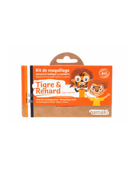 Namaki - Looduslikest koostisainetest hüpoallergeenne must, oranž ja valge värviga näomaalingu komplekt: rebane ja tiiger, 7.5g