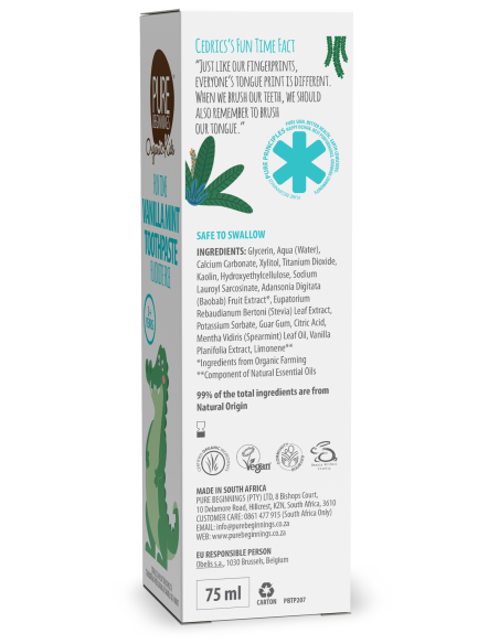 Pure Beginnings - Orgaaniline hambapasta ksülitooli ja kaltsiumiga vanilje-piparmündi maitsega 3+ eluaastat, 75 ml