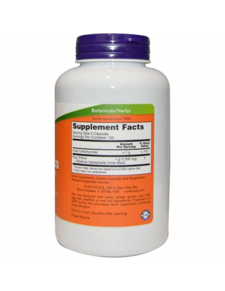 NOW Foods - Sipelgapuu koor (Pau D'Arco) 500mg, 100 kapslit