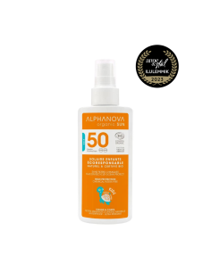 Alphanova Sun - Orgaaniline vanilje-aprikoosi lõhnaga väga veekindel mineraalne päikesekreem sprei lastele SPF50, 125ml