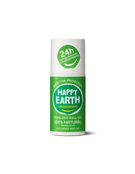 Happy Earth - 100% looduslik värskendava kurgi ja matcha lõhnaga deodorant roll-on, 75ml