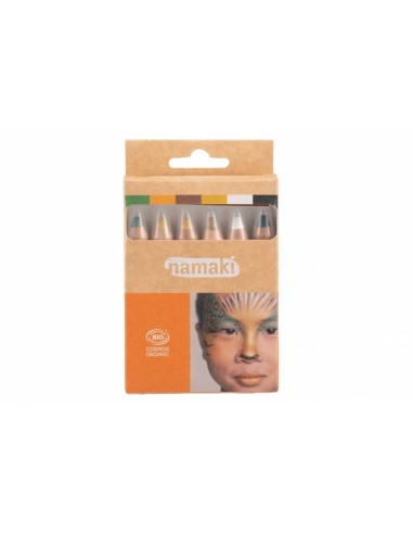 Namaki - "Wild life" 100% looduslikud näovärvi pliiatsid lastele, 6 tk komplektis