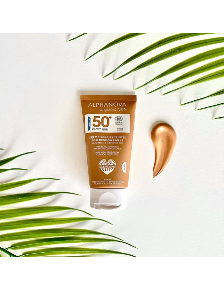 Alphanova Sun - SPF50 monoi lõhnaline veekindel tooniv mineraalne päikesekreem näole, toon GOLD, 50ml