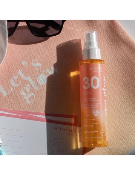 Alphanova Daily - SPF30 veekindel sprei päevitusõli vaarikaseemne ja jojobaõliga monoi lõhnaga, 125 ML