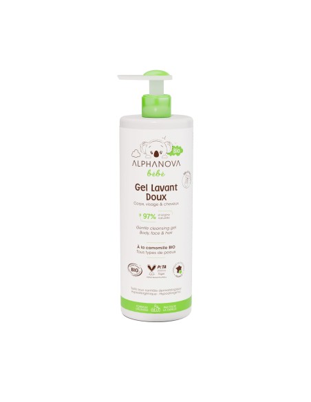 Alphanova Bebe - Õrn rahustav ja kaitsev keha- ja juustevahend beebidele kummeli ja aloe veraga apelsiniõite lõhnaga, 400ml