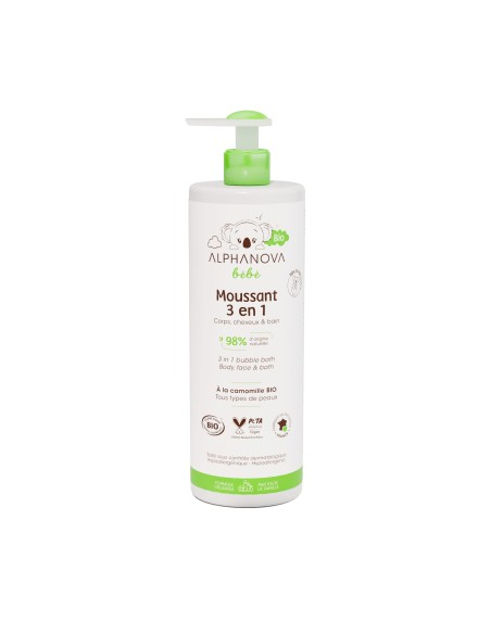 Alphanova Bebe - 3in1 rahustava toimega pesugeel-šampoon-vannivaht, 400ml