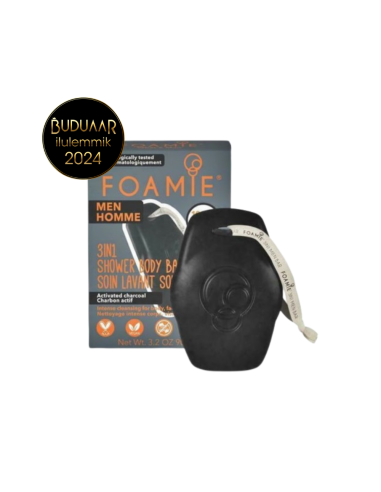 Foamie - 3in1 Aktiivsöe ja kakaovõiga tahke seep-šampoon-dušigeel meestele, 90 gr