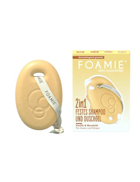 Foamie - 2IN1 tahke keha ja juustepesuvahend vanilje ja mandliõliga, 80 gr