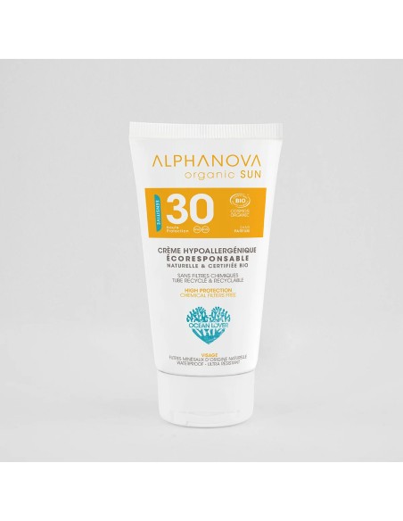 Alphanova Sun - Mineraalne hüpoallergeenne lõhnatu päikesekreem näole SPF30, 50g