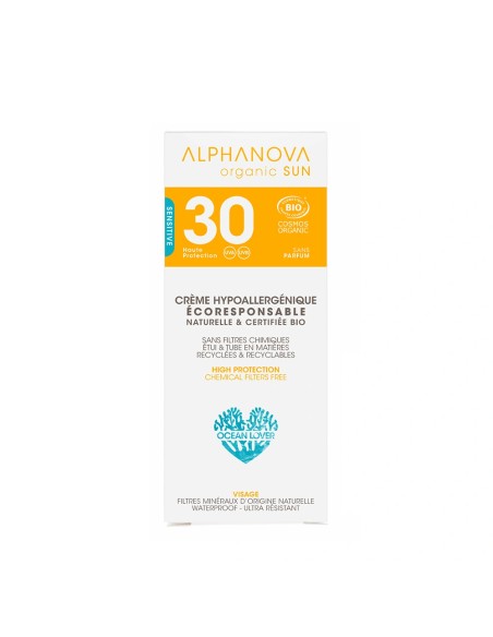 Alphanova Sun - Mineraalne hüpoallergeenne lõhnatu päikesekreem näole SPF30, 50g