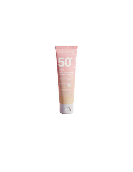 Alphanova Daily Sun - Orgaanilise vaarika- ja jojoba õliga pärlmutter sära andev päikesekreem näole SPF50+ Sun Glow, 50ml