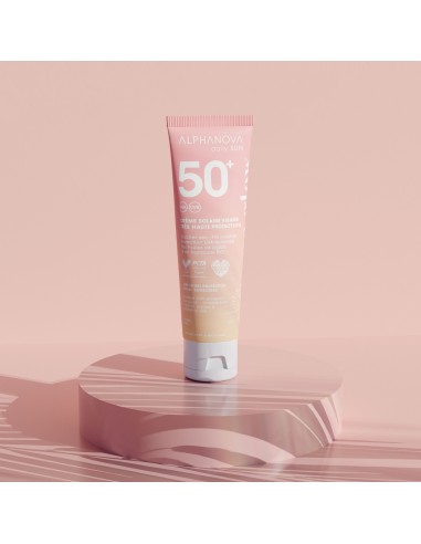 Alphanova Daily Sun - Orgaanilise vaarika- ja jojoba õliga pärlmutter sära andev päikesekreem näole SPF50+ Sun Glow, 50ml