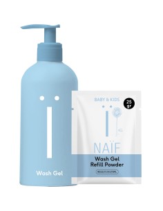 NAÏF - Beebide ja laste veevaba pesugeeli komplekt (pumbaga pudel 275ml + pesugeeli täitepulber 25gr)
