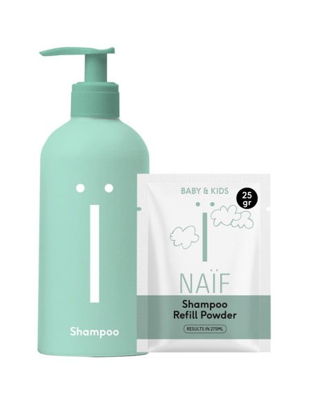 NAÏF - Beebide ja laste veevaba šampooni komplekt (pumbaga pudel 275ml + šampooni täitepulber 25gr)