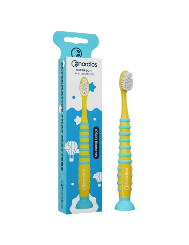 Nordics - Väga pehmete harjastega hambahari lastele Yellow Rocket (4+ eluaastast)