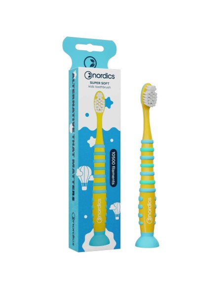 Nordics - Väga pehmete harjastega hambahari lastele Yellow Rocket (4+ eluaastast)
