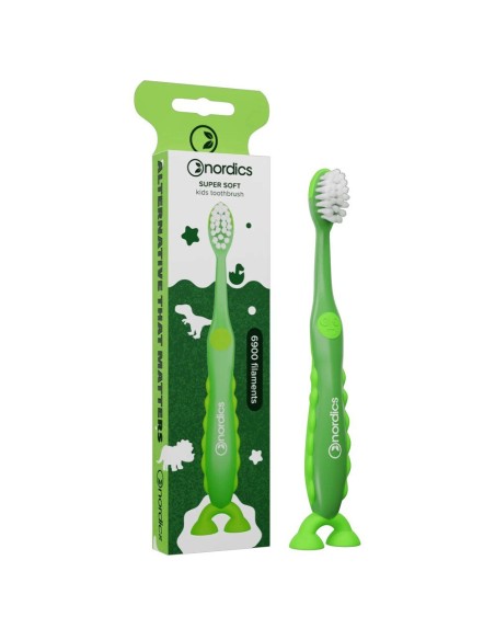 Nordics - Väga pehmete harjastega hambahari lastele DINO GREEN (2+ eluaastast)